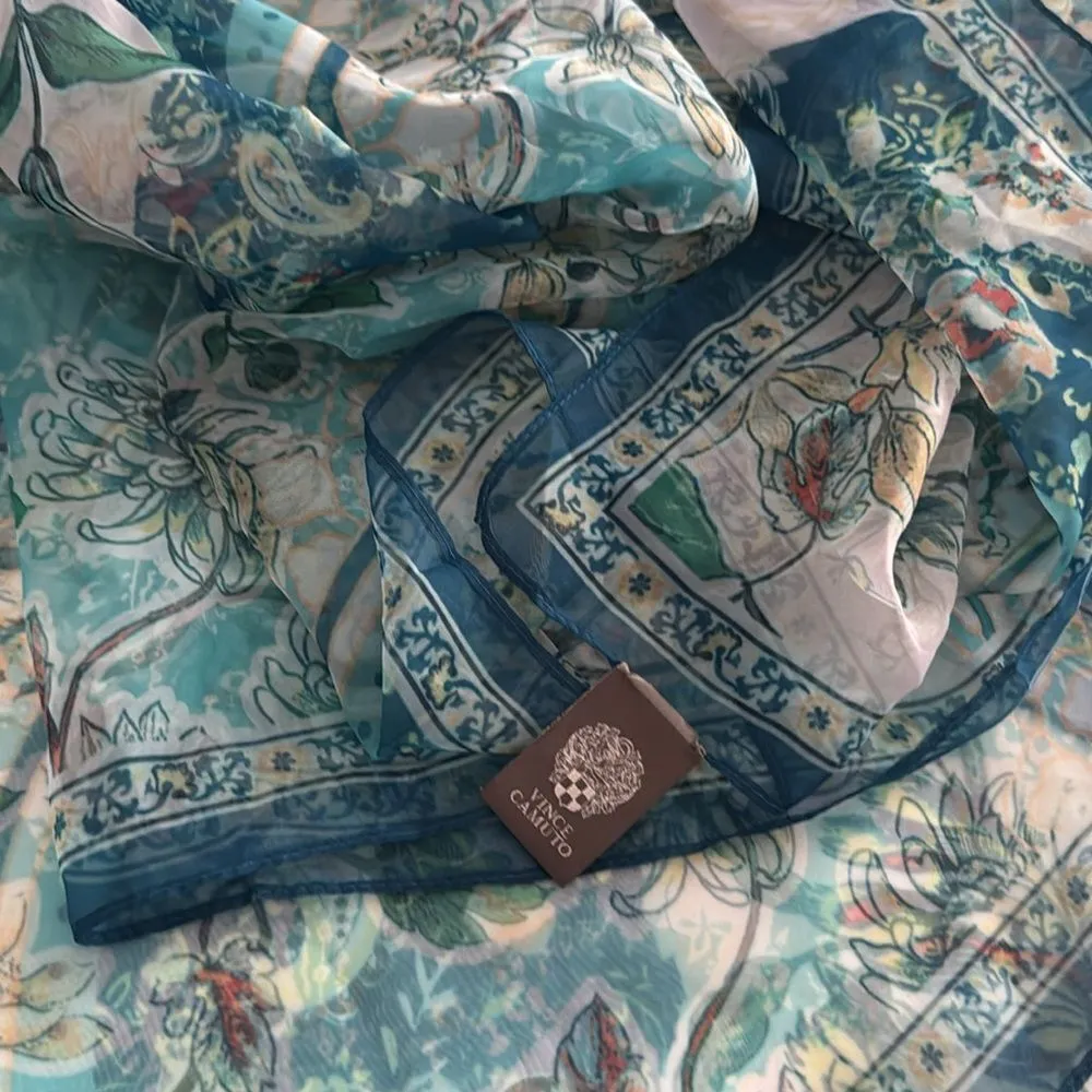 Vince Camuto Blue Marbled Silk Scarf NWOT - Image 5