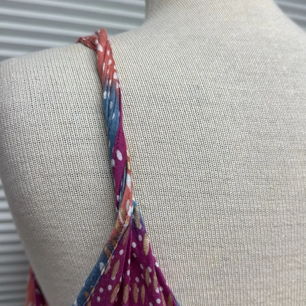 Free People Vintage Multi Sherbert Color Stripe Polka Dot Twisted Strap Tank Top - Image 7