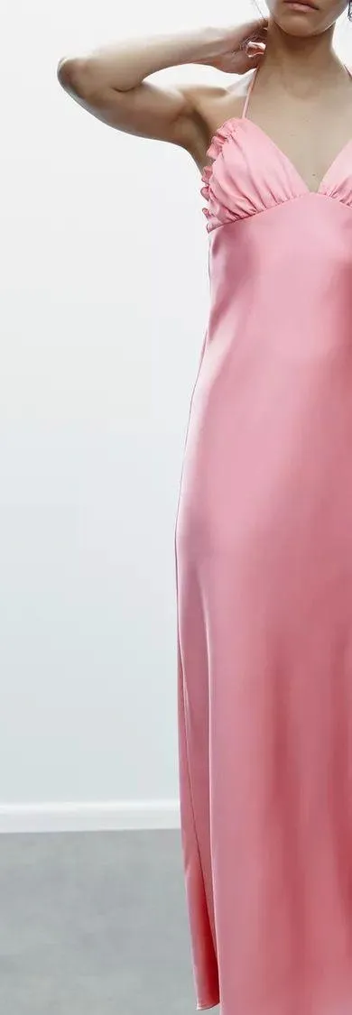 Zara Maxi dress Pink Satin ruffle bodycon party wedding summer evening - Image 13