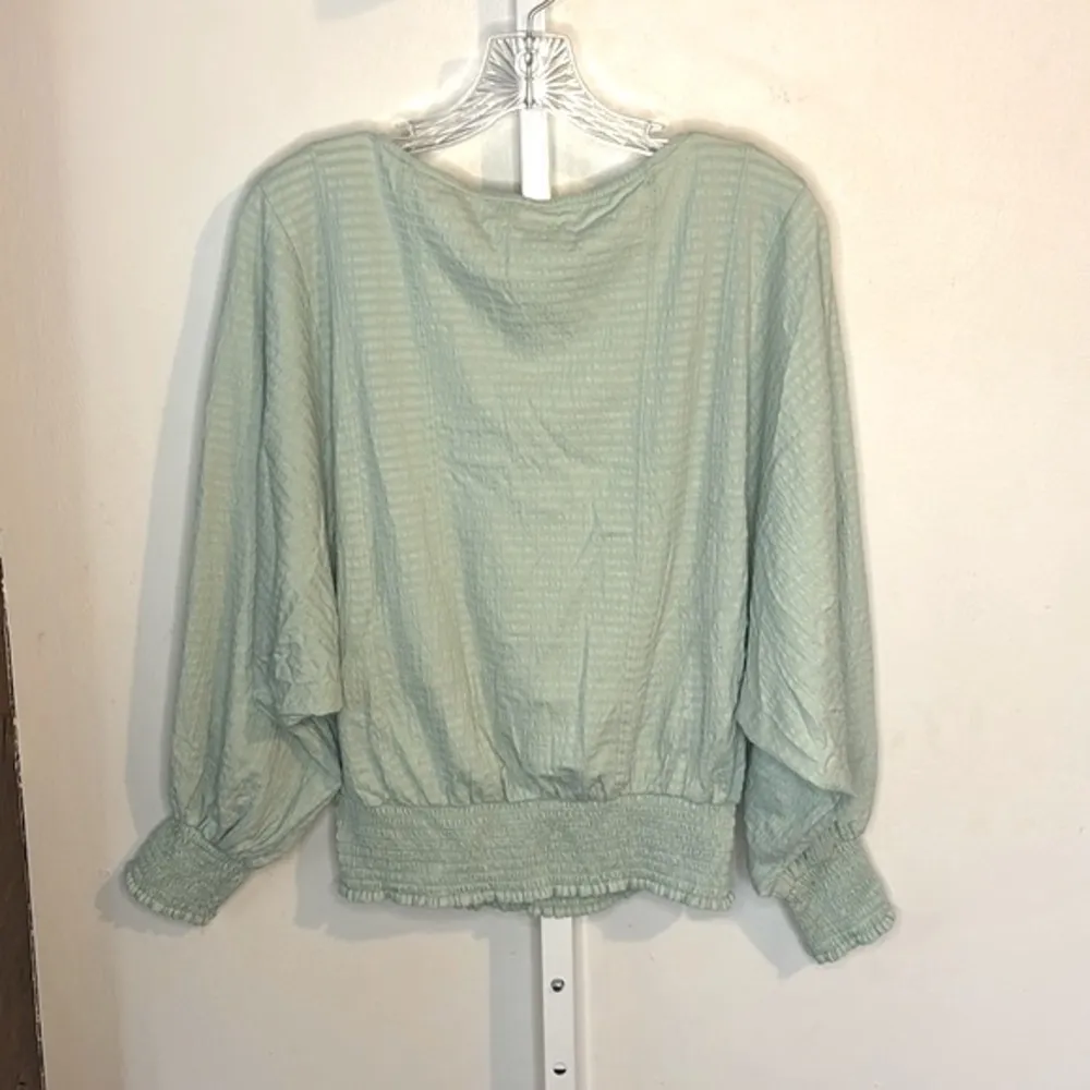 Anthropologie Rebecca Long Sleeve Smocked Waist Peasant Top Mint Green Size Med - Image 4