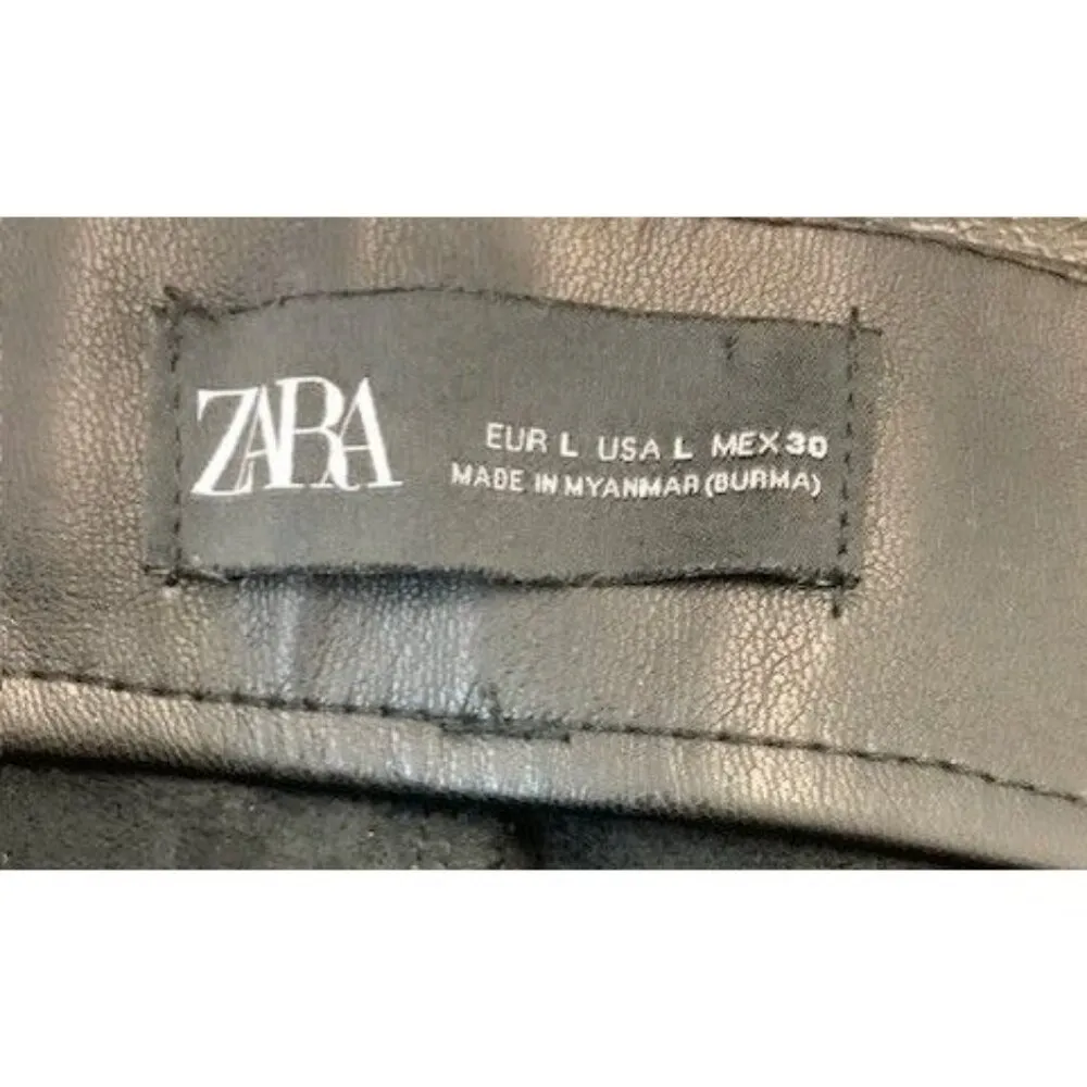 Zara Black Faux Leather High-Waisted Slim Fit Pants With Silver Button Detailing - Image 4