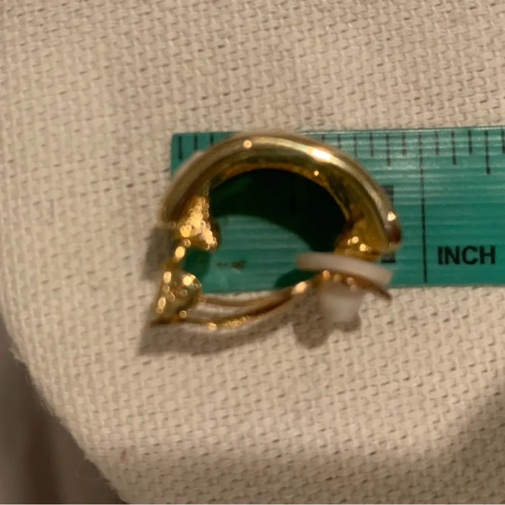 Gold Tone Small Hoop Earrings Clip On Crystal Enamel Vintage Costume Jew… - Image 5