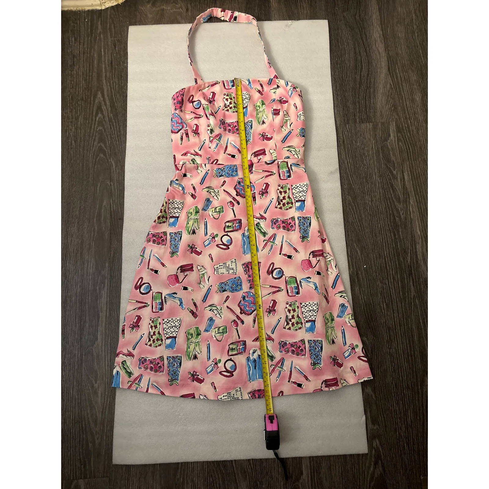 Danny & Nicole Pink Graphic Halter Print Dress 4P Petite Preppy Rockabilly Twee - Image 8