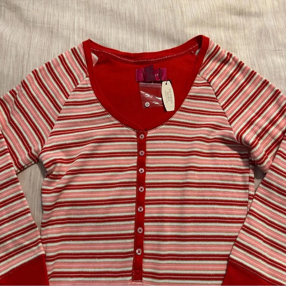 Victoria’s Secret Pink & Red Striped One Piece Romper Sleepwear Pajamas - Image 2