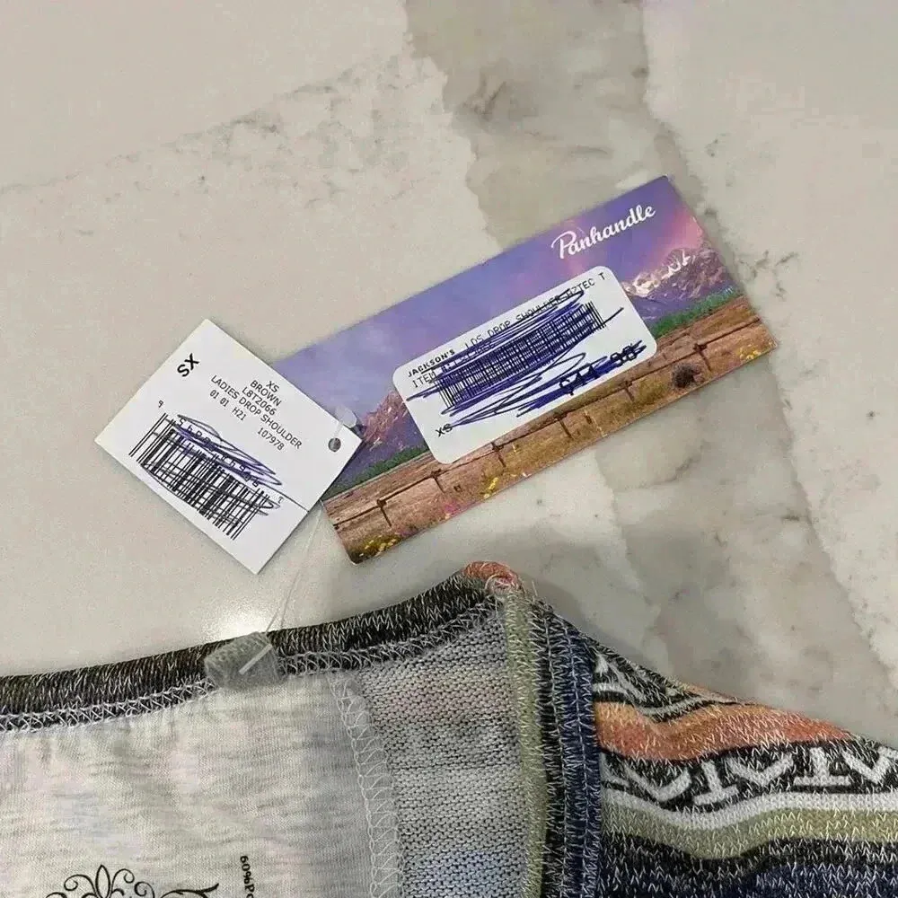 Panhandle NWT Scoop Neck Southwestern Print Knit 3/4 Sleeve Blouse Women’s XS - Image 4