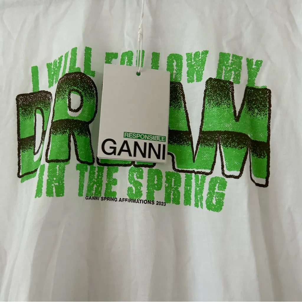 NWT Ganni Dream Graphic-Print Relaxed-Fit Organic Cotton-Jersey T-Shirt - Image 5