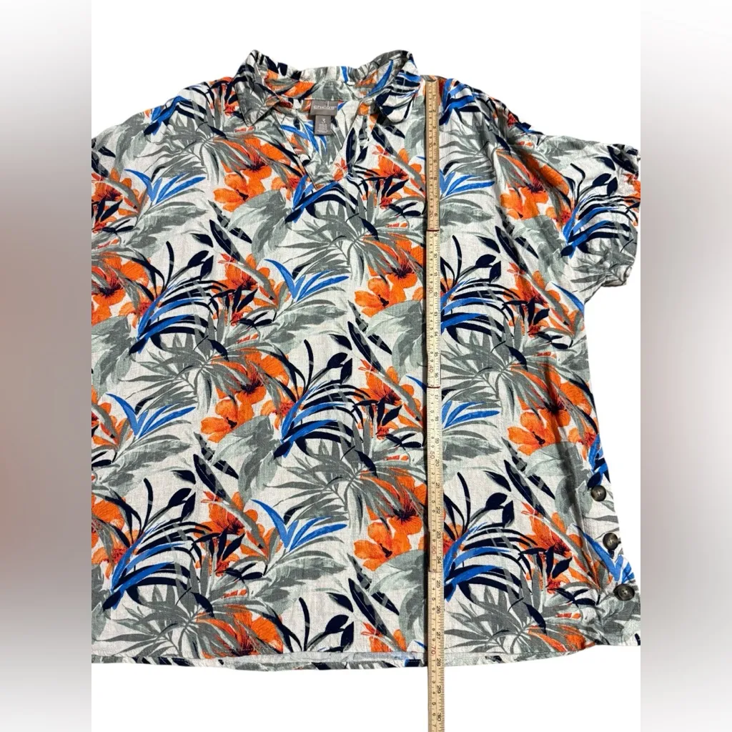 Chico’s Linen Blend Tropical Print Button Down Top Short Sleeve Sz 3X - Image 11