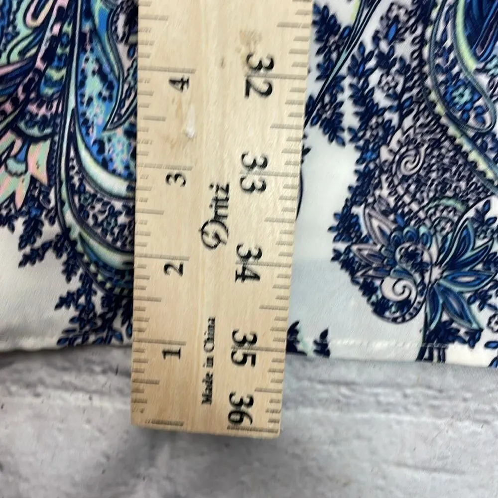 DR2 Shift Dress Paisley Print front tussles split sleeves size Medium Blue - Image 12