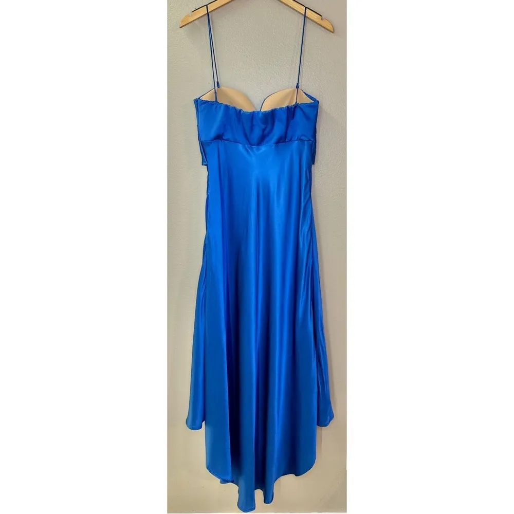 NWT Pinko Curtis Abito Ultra Blue Satin Flowy High Low Formal Midi Dress Size 10 - Image 5