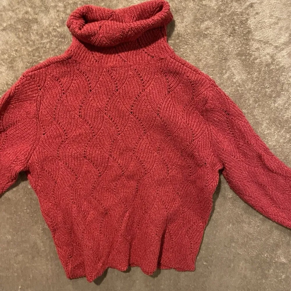 Sundance Sweater Womens Turtle Neck Red Petite XL PXL Scalloped Holiday Long Slv - Image 2