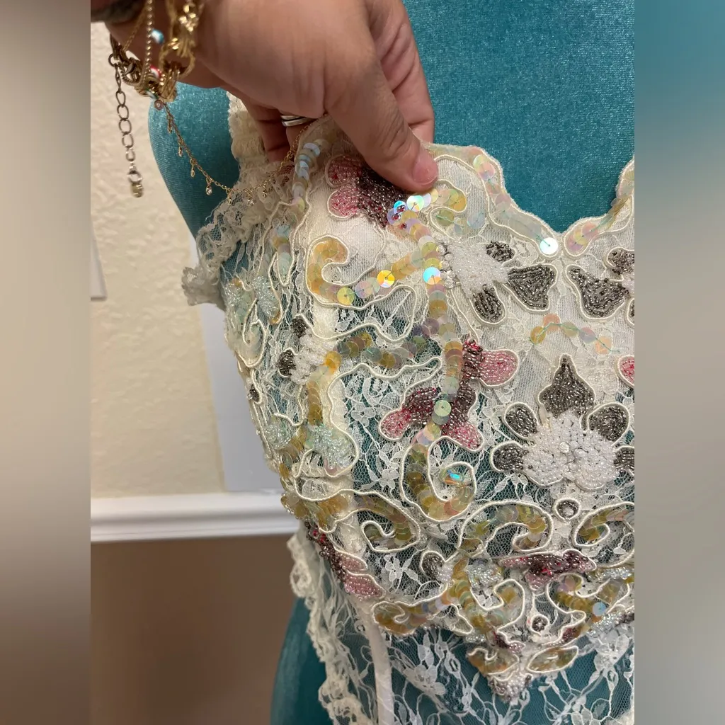 Vintage Rare Gold Label  1990s Ivory Hand-Beaded‎ Lace Corset Bustier - Image 9