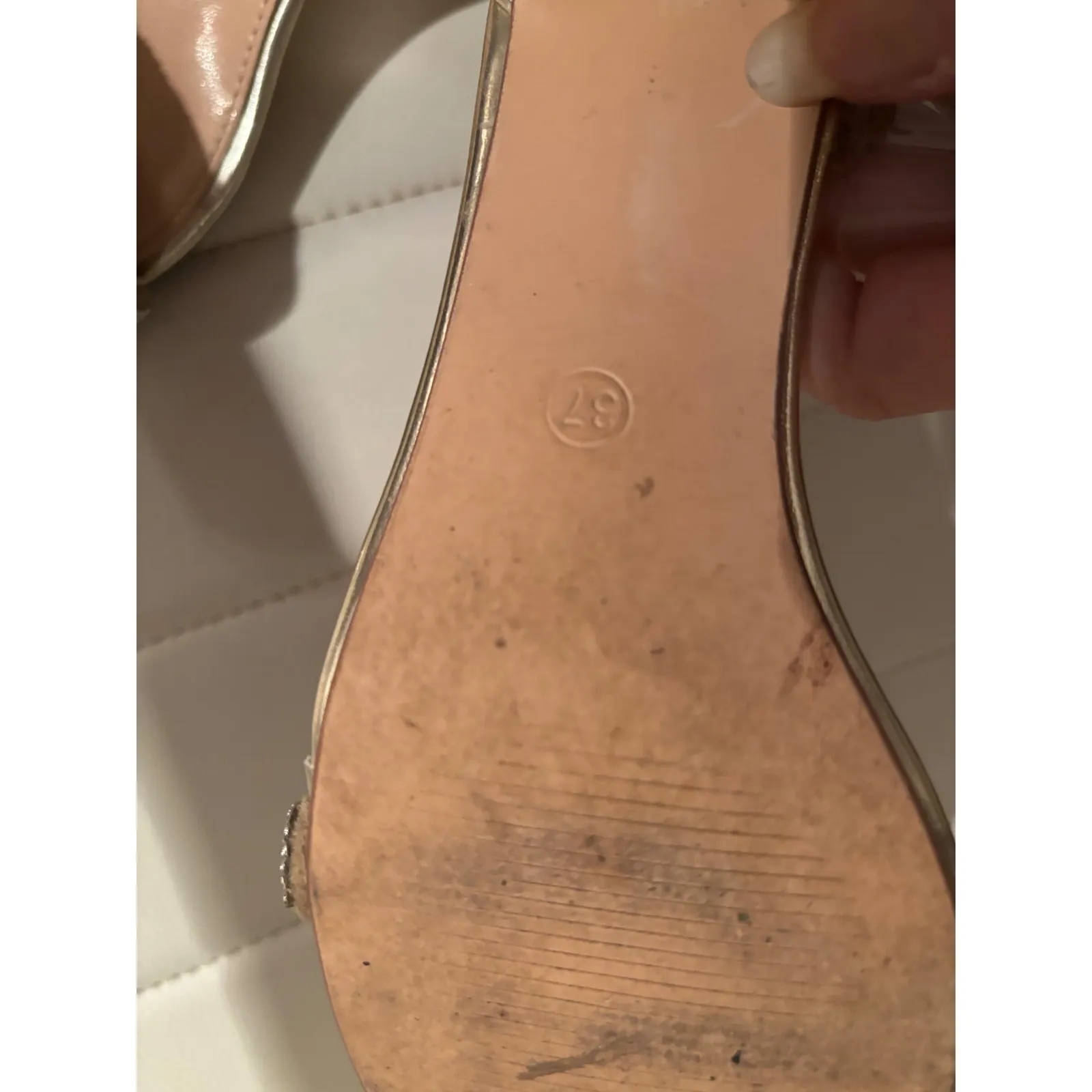 Amoji Womens Gold Rhinestone Block Heel Ankle Strap Sandals Size 37 US 6.5 - Image 7