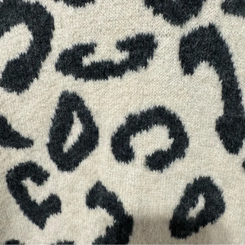 Her Bottari Women Tan Black Leopard Print Cardigan Oversized Long Sweater Sz S/M - Image 7