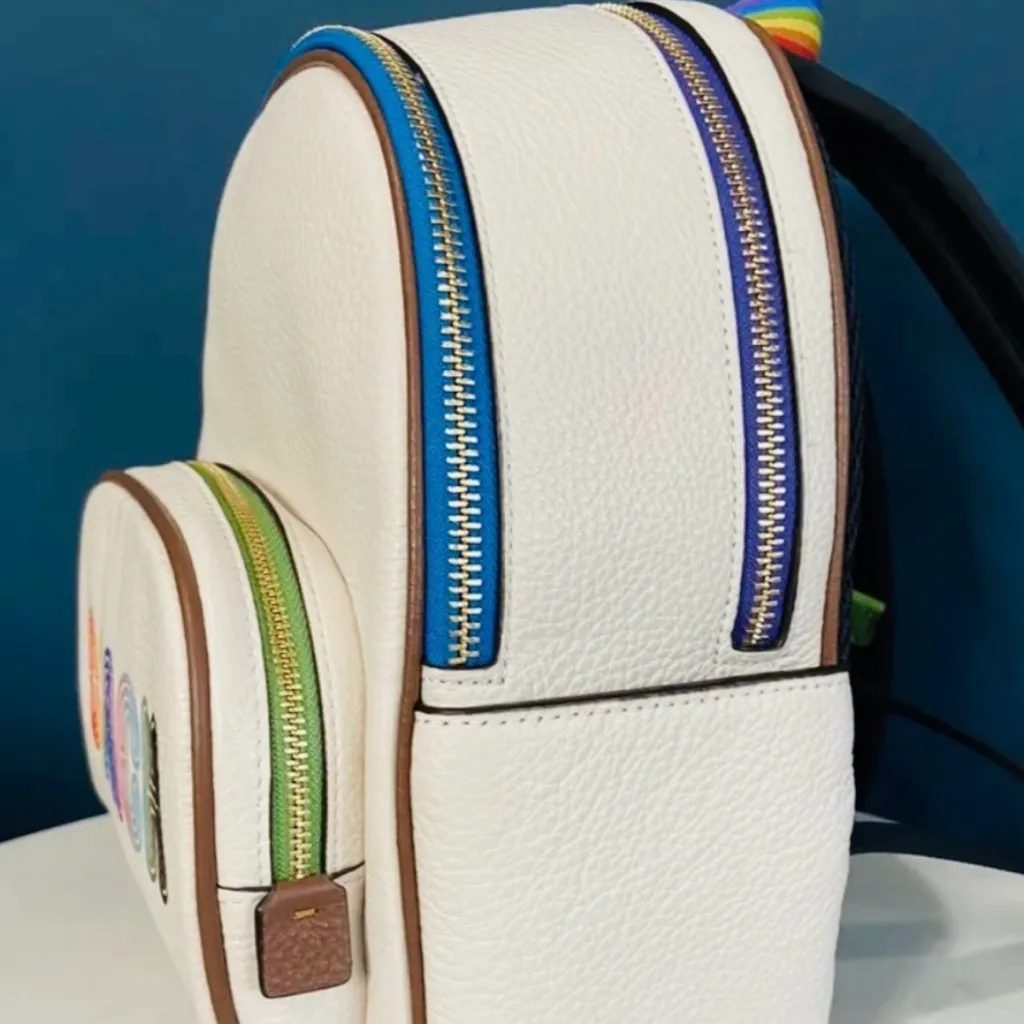 NWOT Coach Mini Court Backpack With Rainbow Print White In Pebbled Leather - Image 7