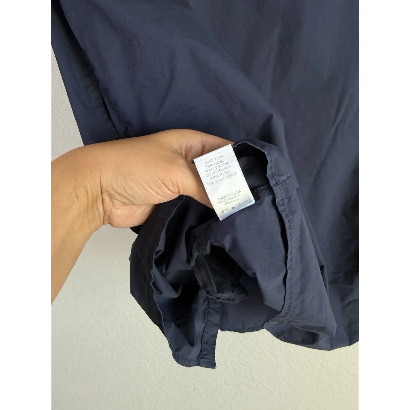 Avara Dress Women's Large Navy Button Up Ruffle Sleeve Smocked Yoke Pockets Blue - Image 10