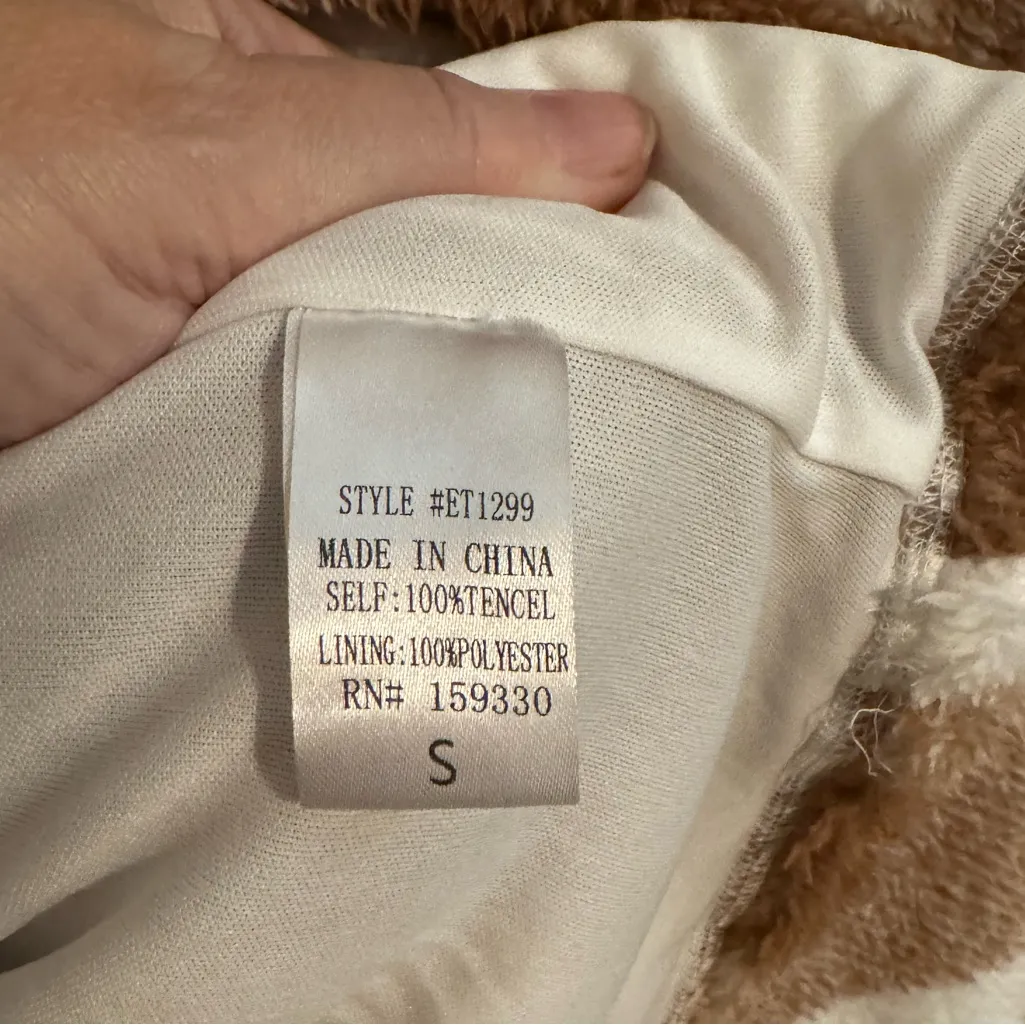 Heyson Oversized 1/4 Zip Sherpa Tan White Plaid Snap Pockets Lined Size S - Image 8