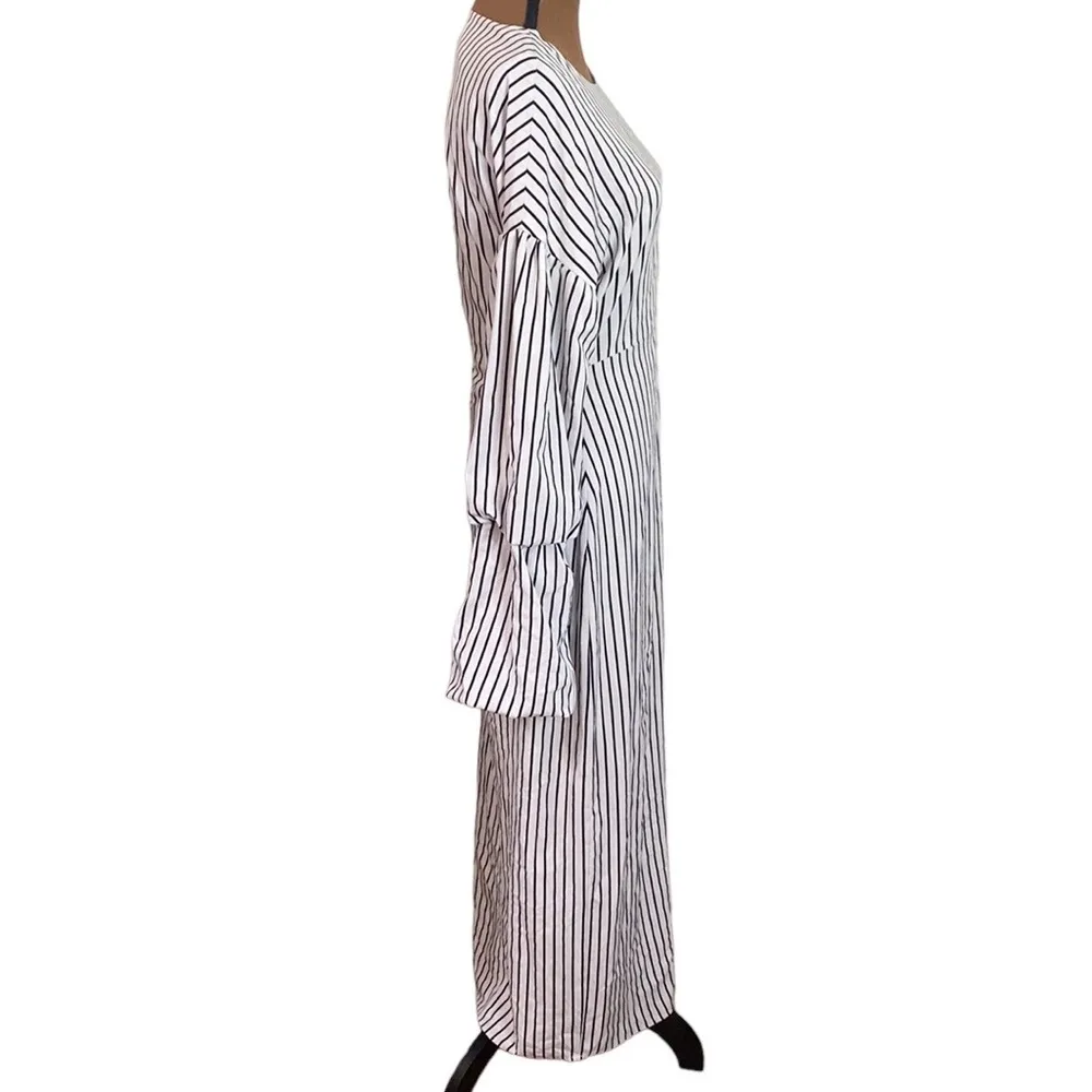 Abaya Addict Jet Setter white striped maxi dress gathered sleeves - Image 5
