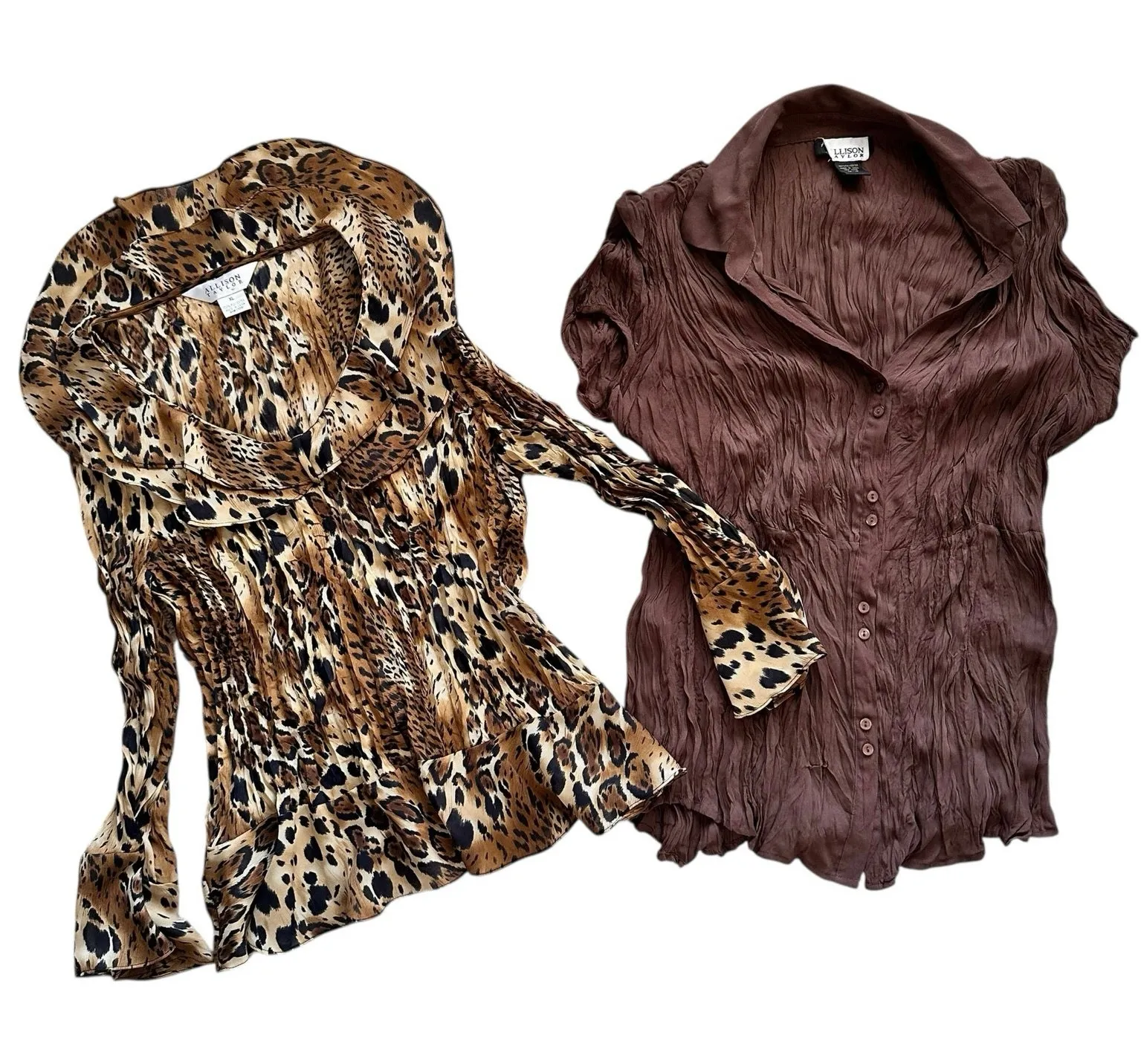Allison Taylor Y2K 2000's Set of 2 Going Out Ruffle Tops Leopard Print Brown XL - Image 1