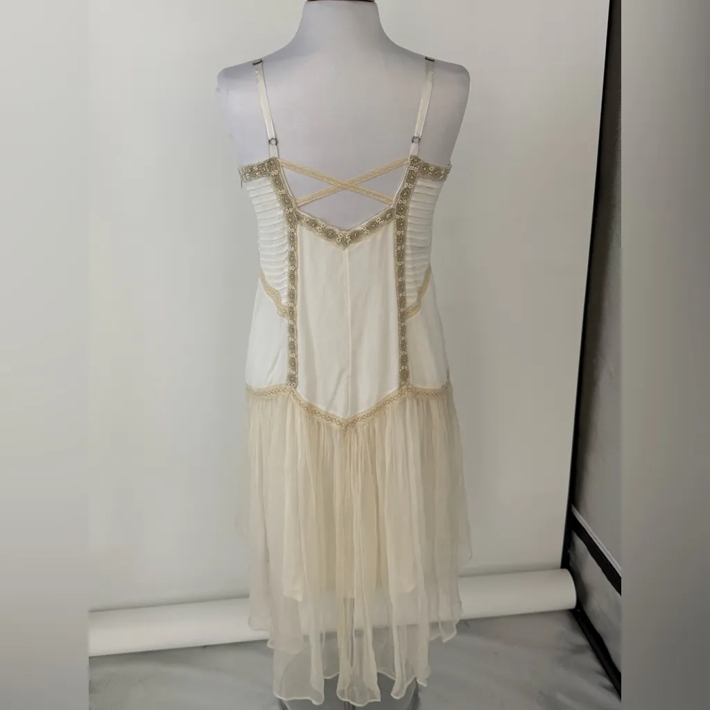 Free People Beaded Lace Cream High Low Dress Boho Wedding Festival Medium Large - Image 7