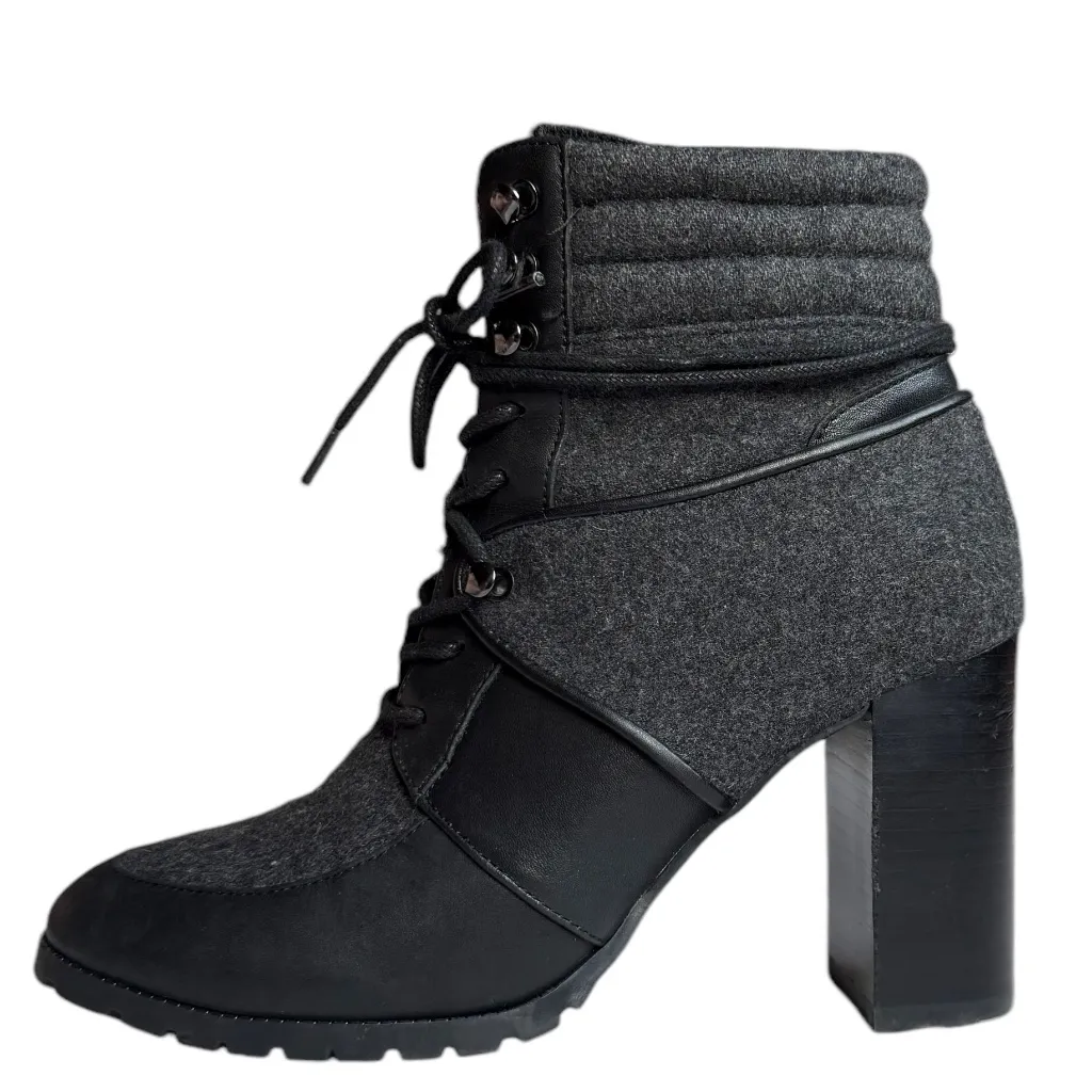 Antonio Melani Leather Flannel Treaded Lug Sole Lace Up‎ Zippered Boot Sz 7 1/2 - Image 4