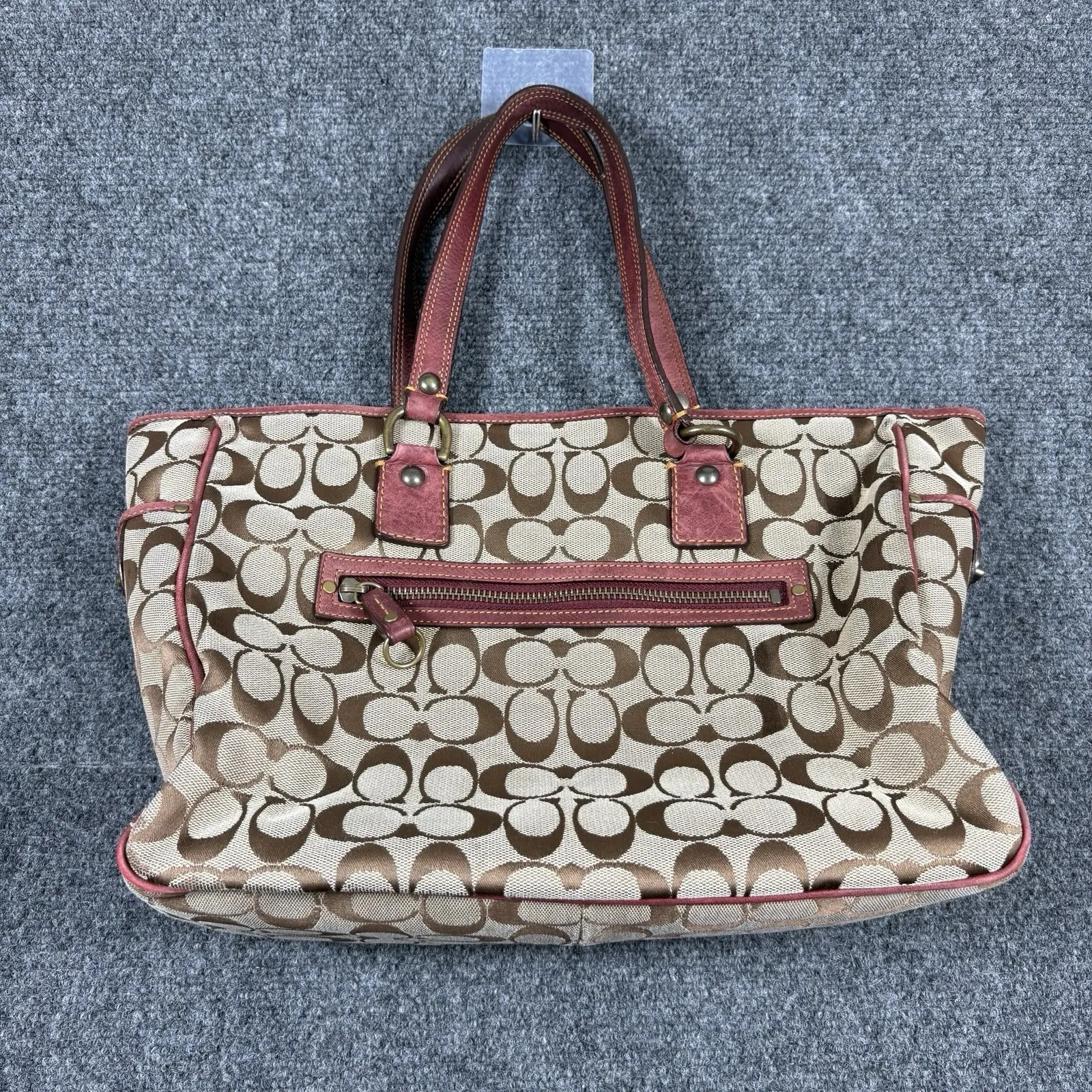 Y2K COACH SIGNATURE SPECIAL EDITION 04 BURGUNDY SUEDE LEATHER 7066 SATCHEL PURSE - Image 5