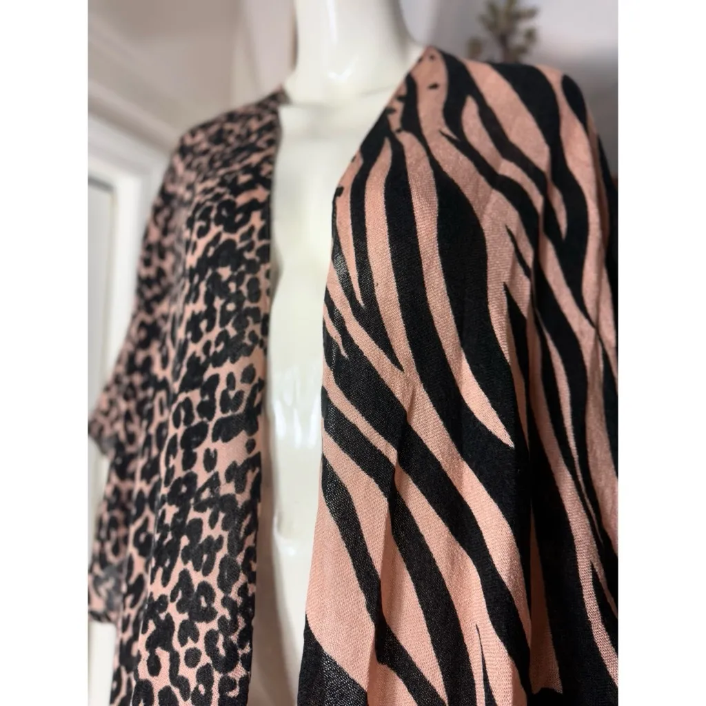Cejon Leopard Zebra Split Animal Print Kimono Wrap Shawl Throw Poncho One Size Tan Size undefined - Image 2