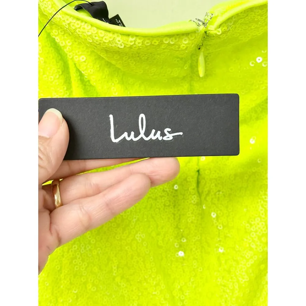 NWT Lulus Embellished Sequin Strapless Mini Dress Neon Yellow Women's L Green Size L - Image 4
