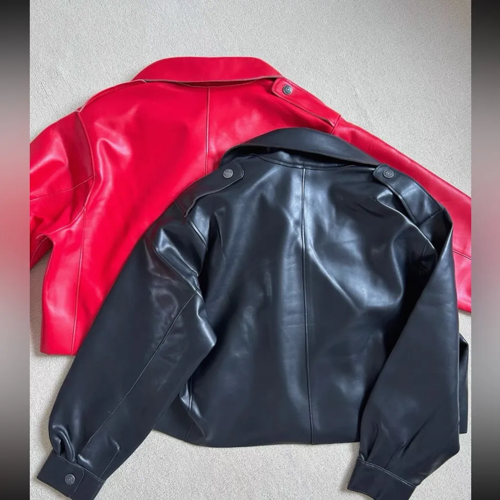 Free people Alexis cropped vegan leather jacket Red - Image 11