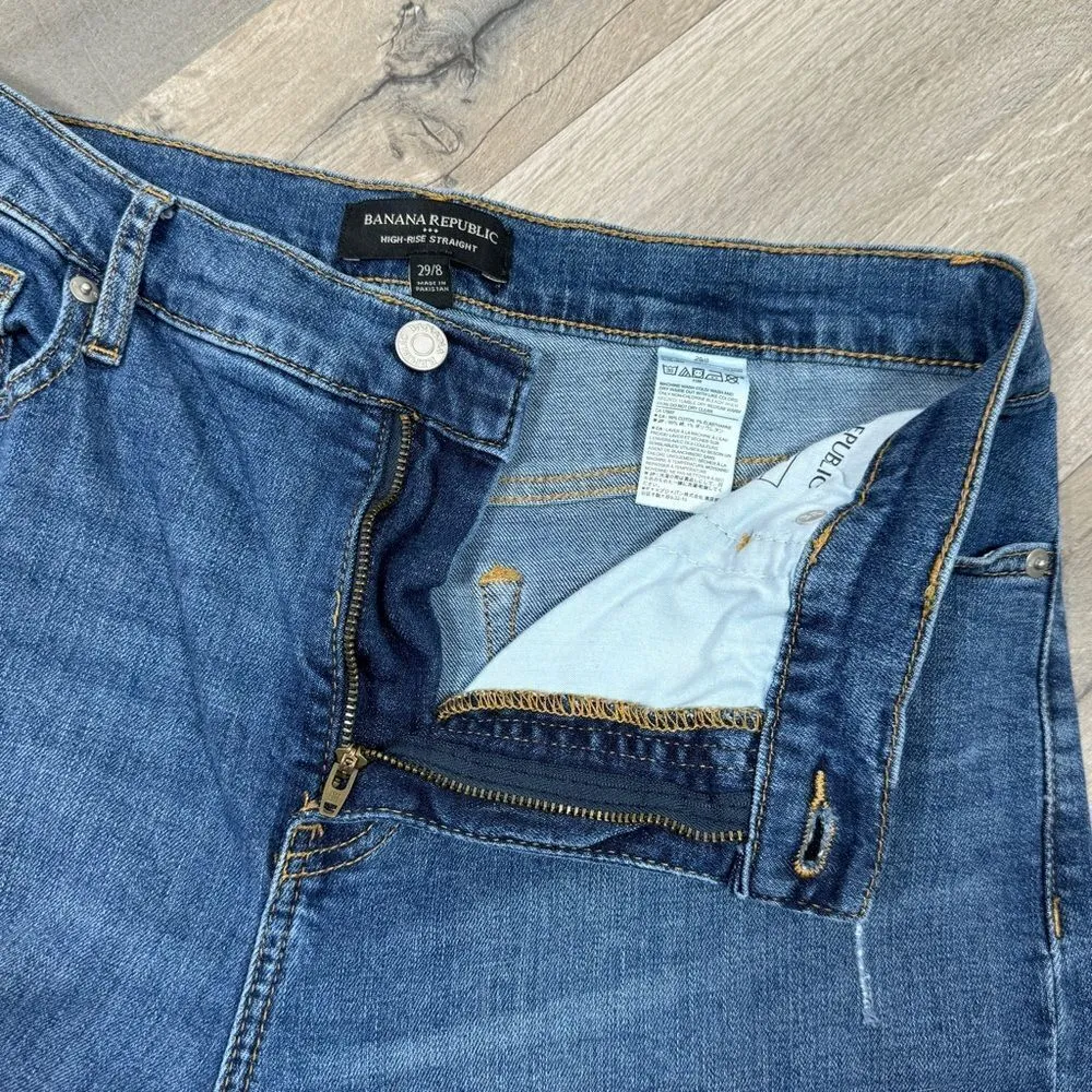 Banana‎ Republic High Rise Straight Mom Jeans Blue 8 29 Distressed Crop - Image 8
