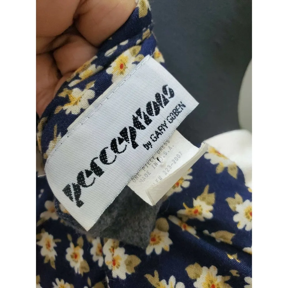 Vintage Perceptions Blue Floral Square Neck Short Sleeve Long Maxi Dress Size 6 - Image 8