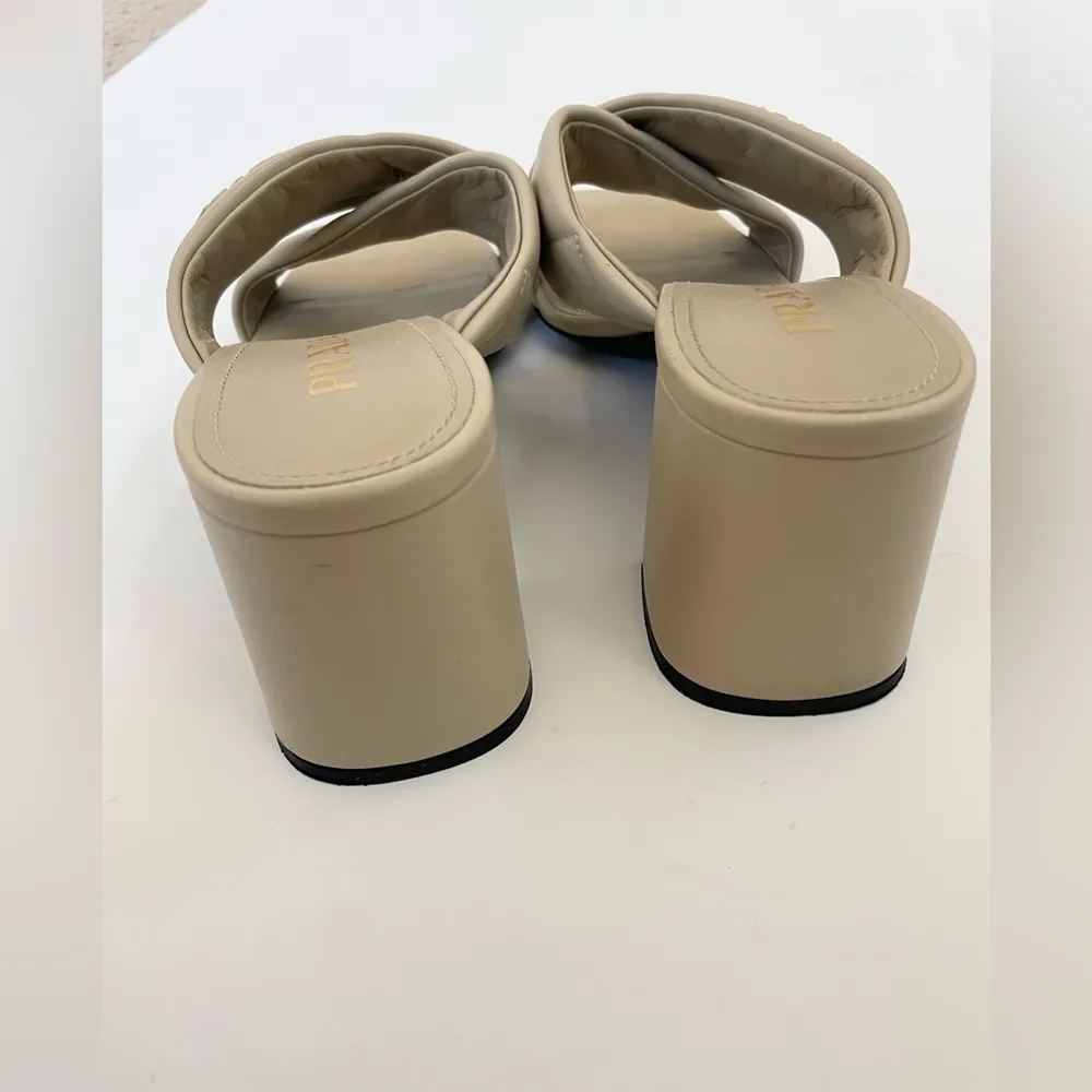 Prada Beige pebbled leather quilted criss cross 65mm block heel mules EU 40 - Image 10
