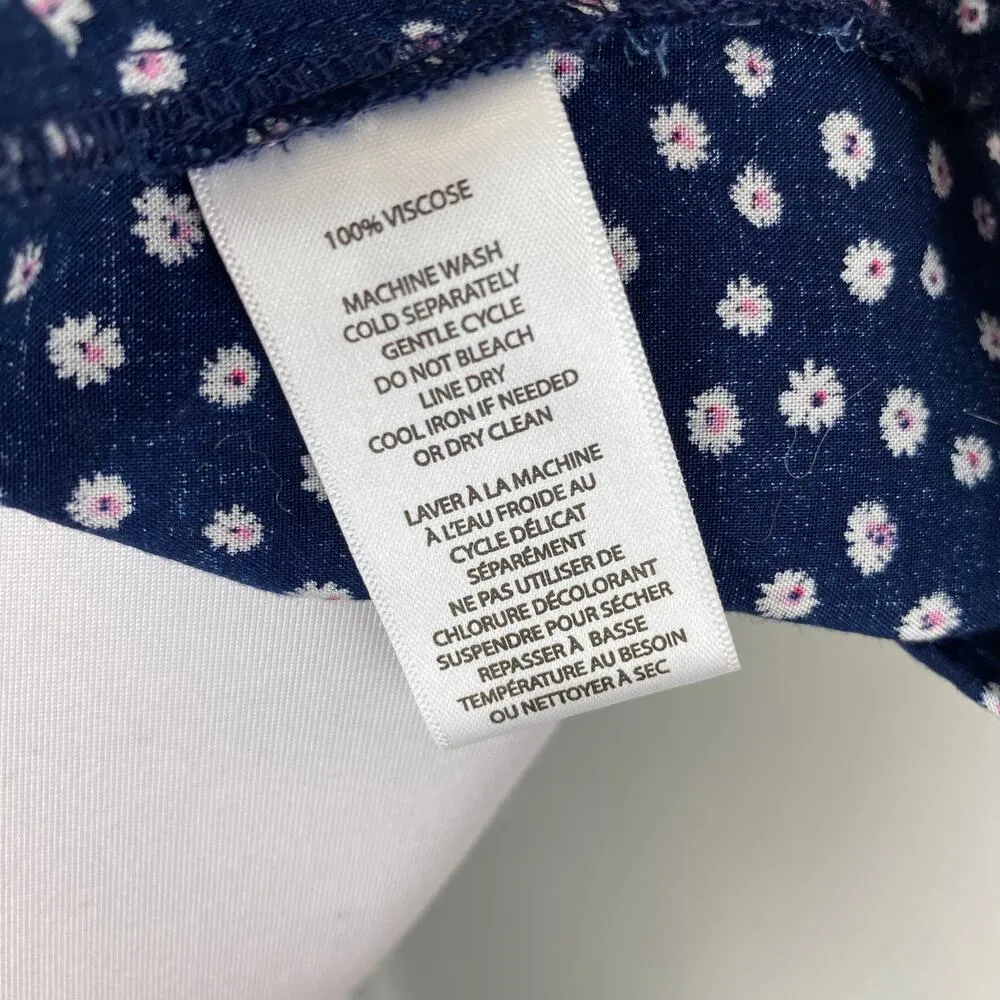 BeachLunchLounge Navy Ditsy Floral 3/4 Sleeve Tie Front Blouse Large - Image 9