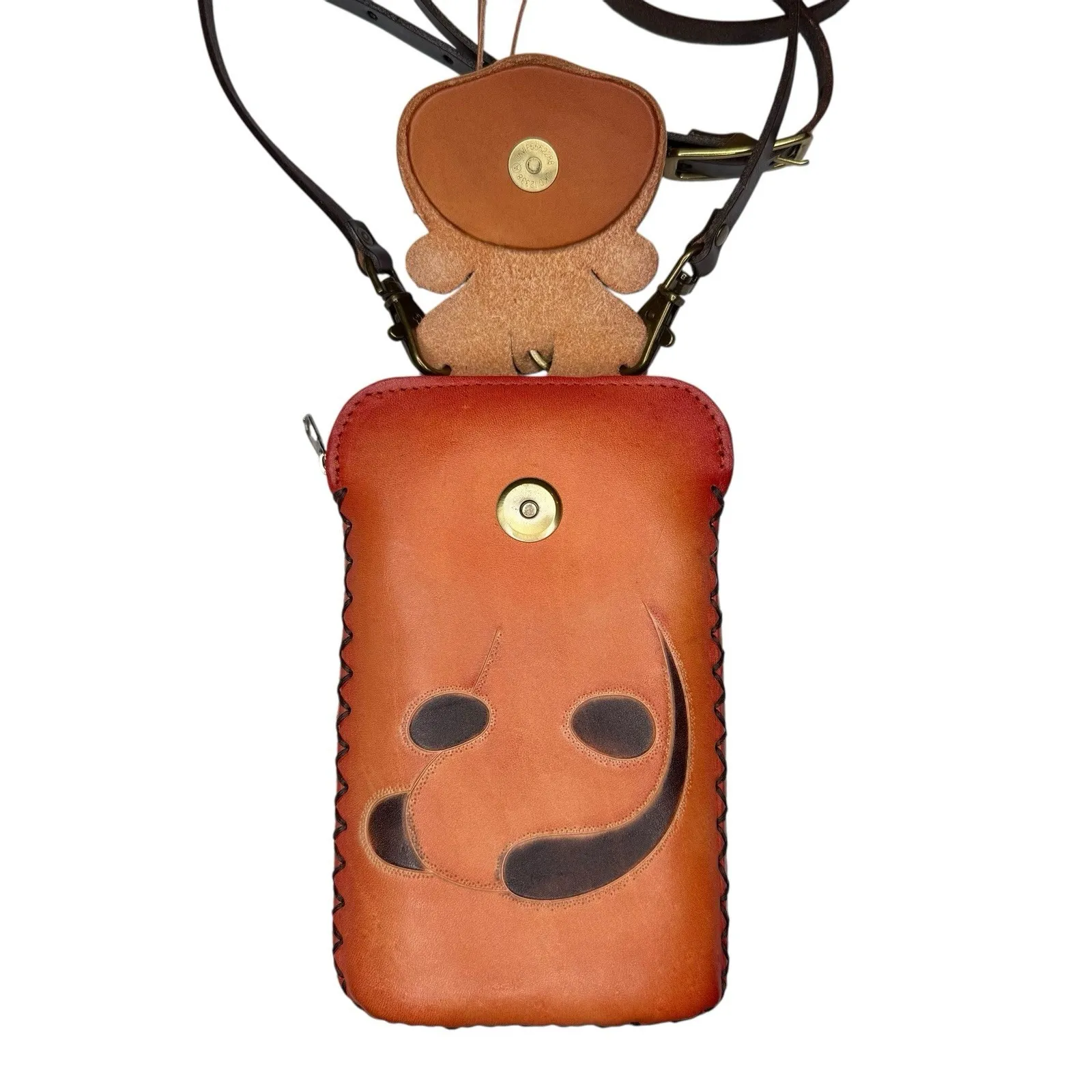 Handmade Leather Crossbody Bag Panda Bear Phone Case Purse‎ Wallet Cute! Brown - Image 5