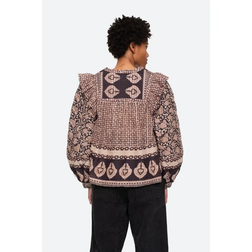 💕SEA NEW YORK💕 Margo Quilted Top ~ 100% Cotton Purple Border Print Large NWOT - Image 2