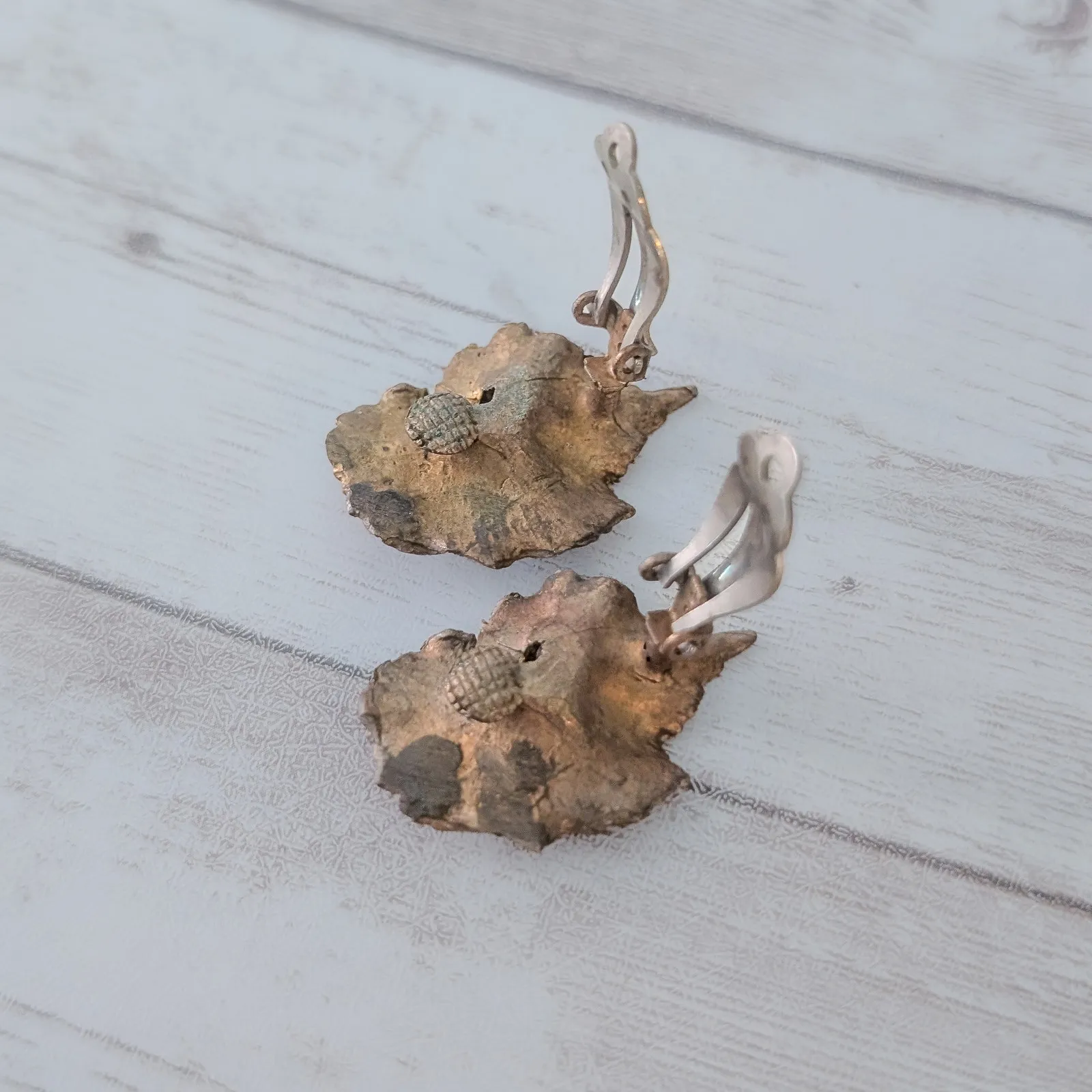 Vintage Clip On Earrings Fall Tones Leaf Like - Image 5