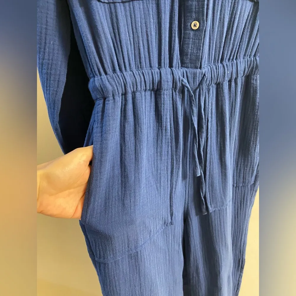 Madewell lightspun tapered leg gauze navy blue jumpsuit women XS/S - Image 6