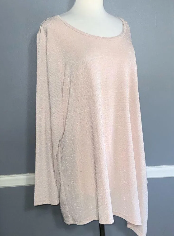 Calvin Klein Shimmer Blush Pink Long Sleeve Asymmetrical Stretch Knit Tunic 2X - Image 4