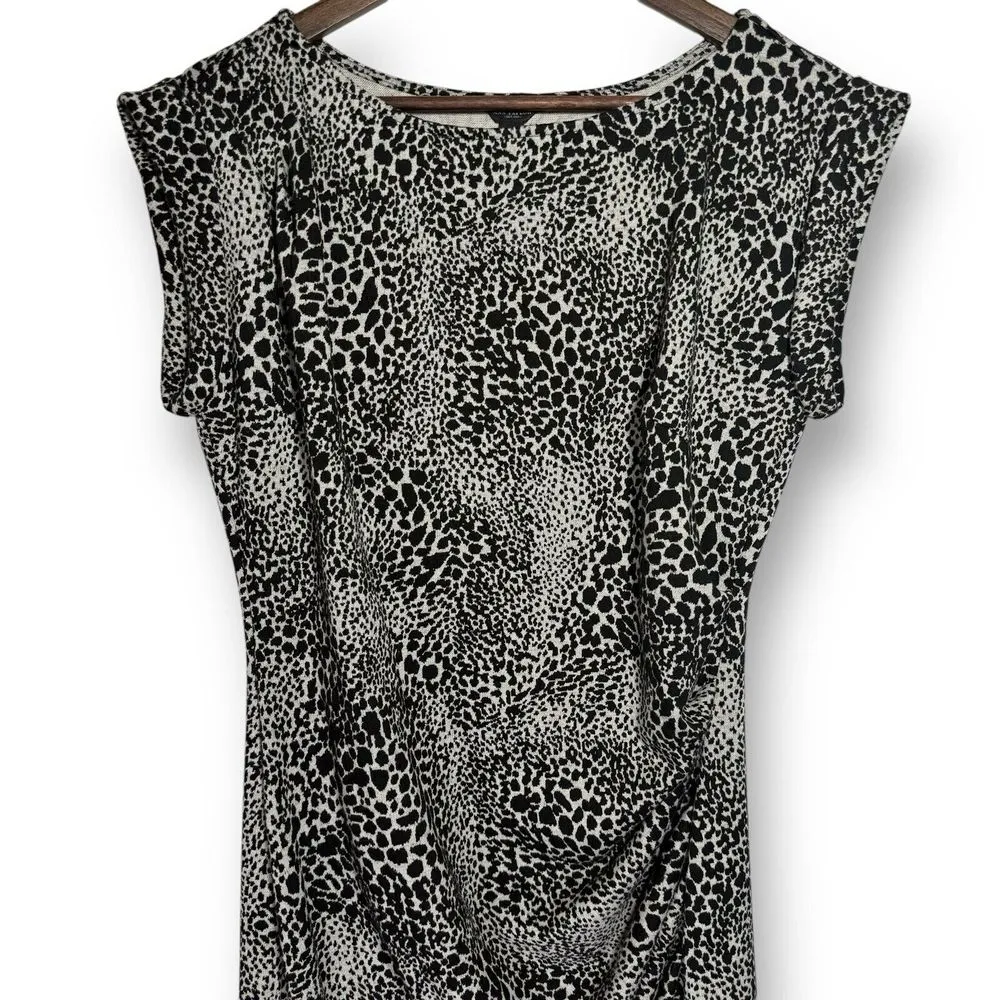ANN TAYLOR Dress Sz 8 Leopard Cheetah Animal Print Stretch‎ Knit Sheath Pullover - Image 2