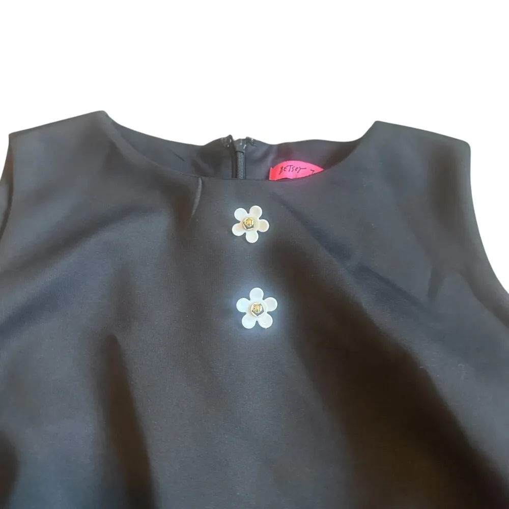 Betsey Johnson Black Shift Dress Daisy Buttons Mod Shift Fit Stretch Size 4 - Image 7