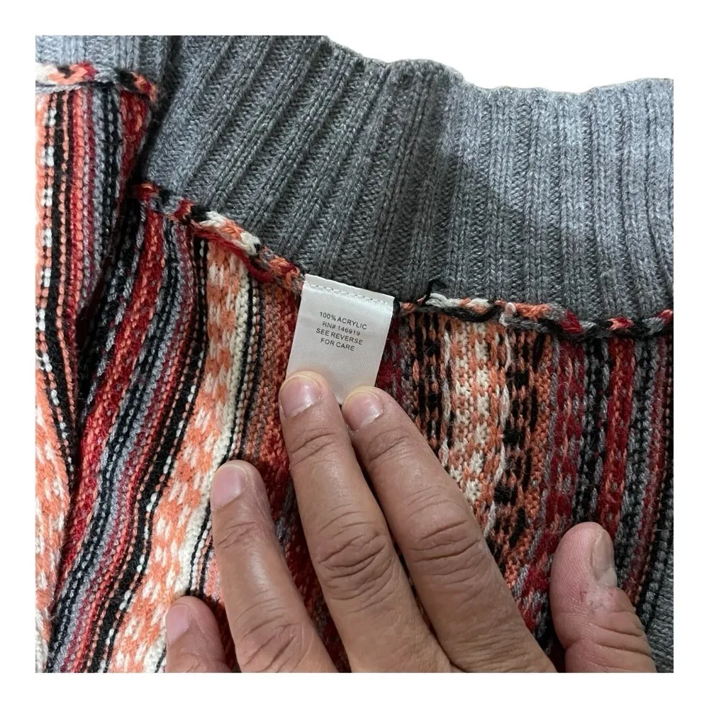 Freshman Fair Isle Boho Lightweight Poncho V neck Sweater Size XS - Image 9