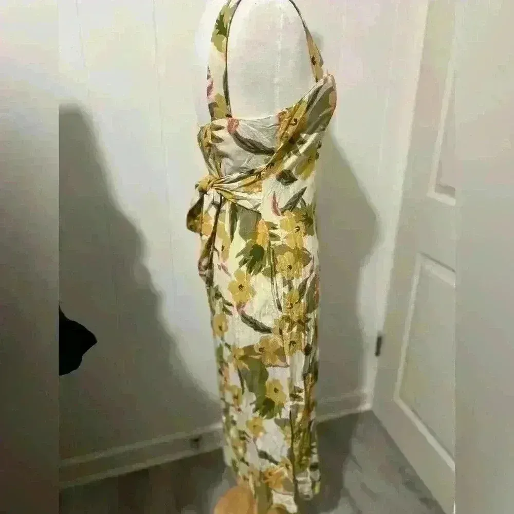 L Space $150 L*Space Mykonos Dress in Ibiza Yellow Floral Small Midi Linen Dress - Image 6