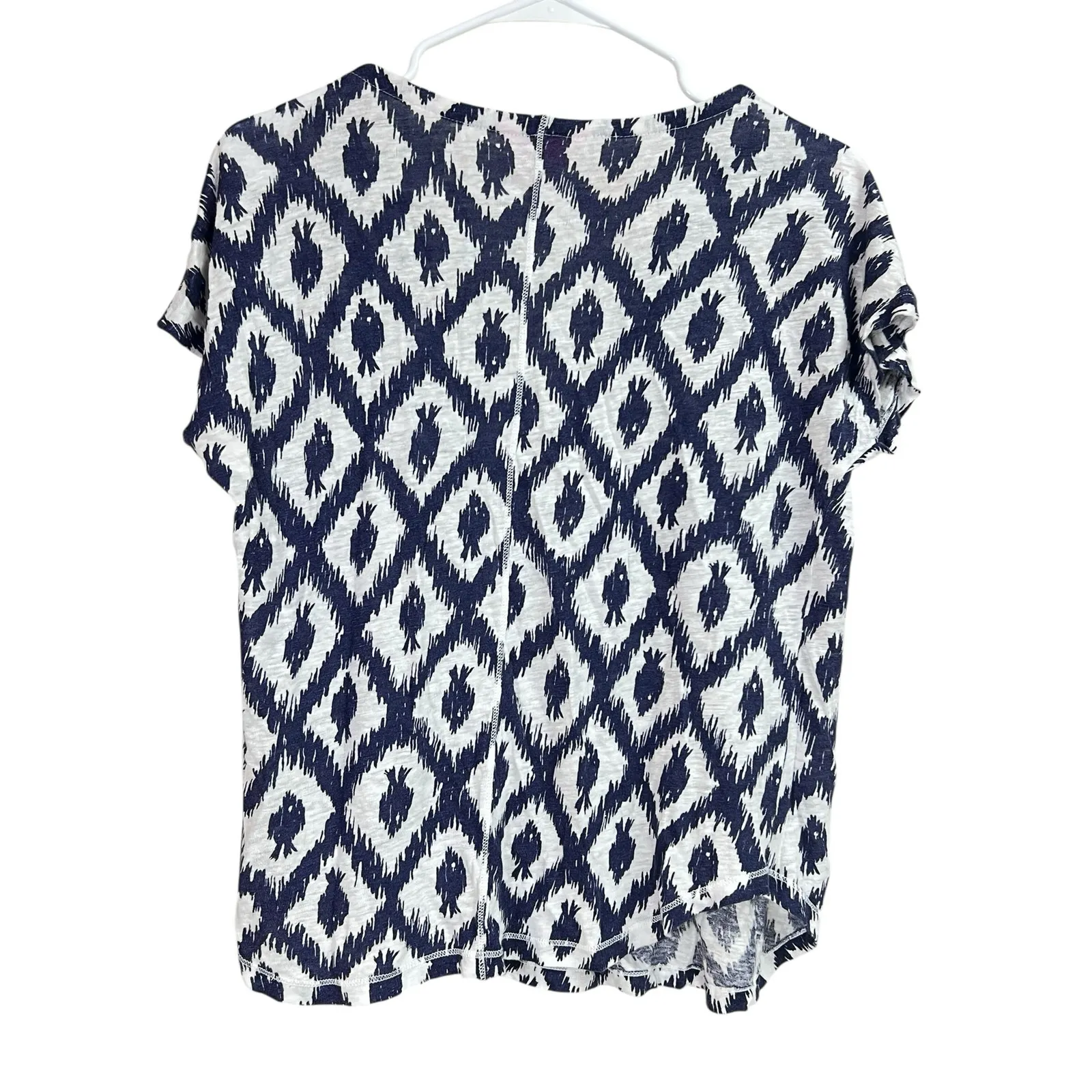 Lilly Pulitzer Duval Linen Short Sleeve Shirt Little Fish Ikat Navy White Small - Image 8