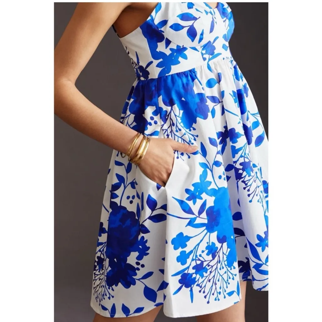 Anthropologie Hutch Mod Floral Romper in Blue & White size 14 - Image 3