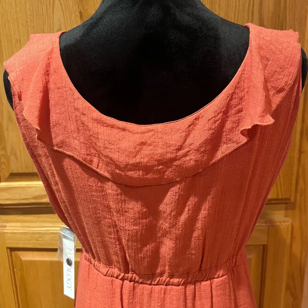 Luxology Sleeveless Ruffle Tie Waist High Low Hem Midi Dress Coral Size‎ Medium - Image 7
