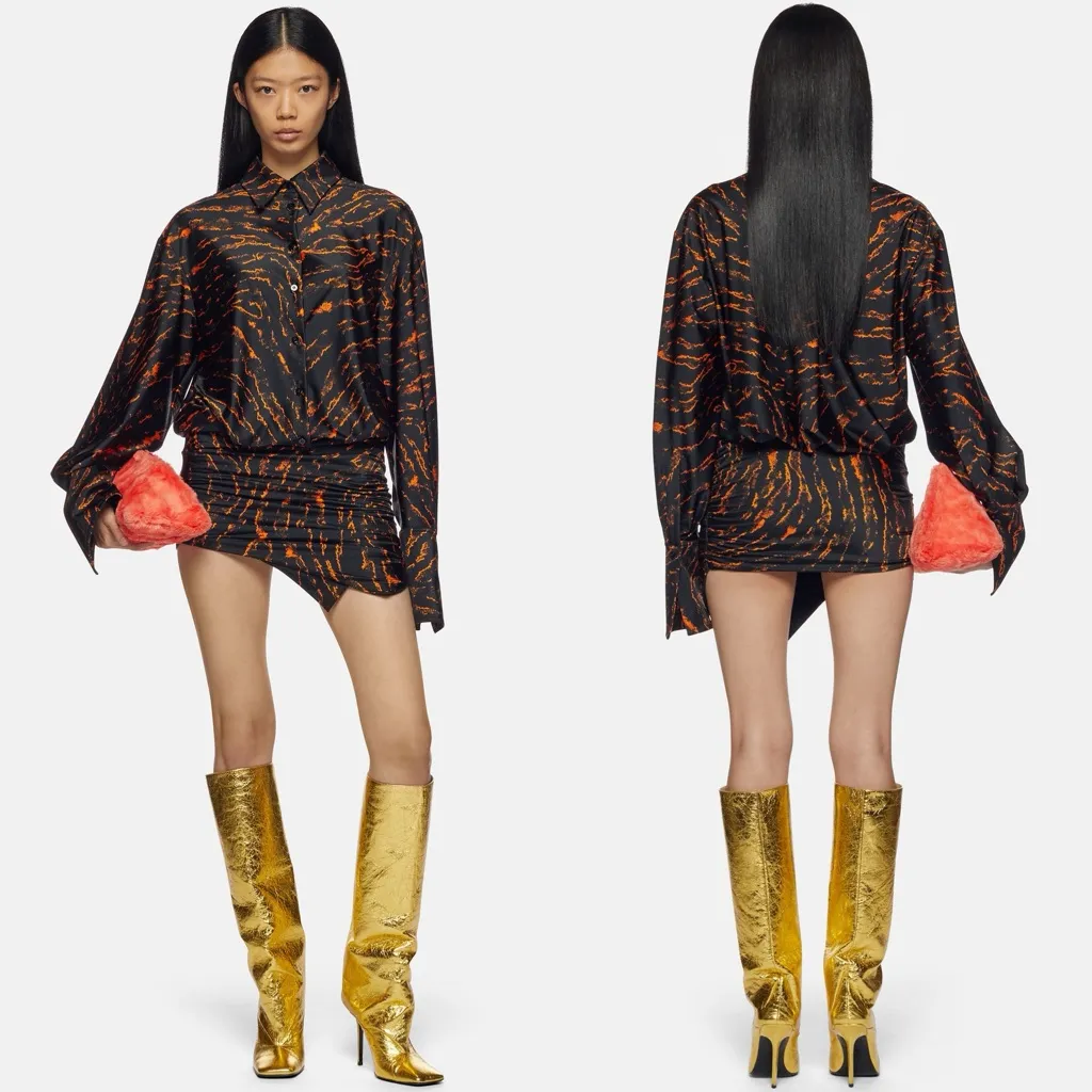 The Attico “Hatty” Black & Cinnamon Tiger Print Draped Mini Dress - Image 2