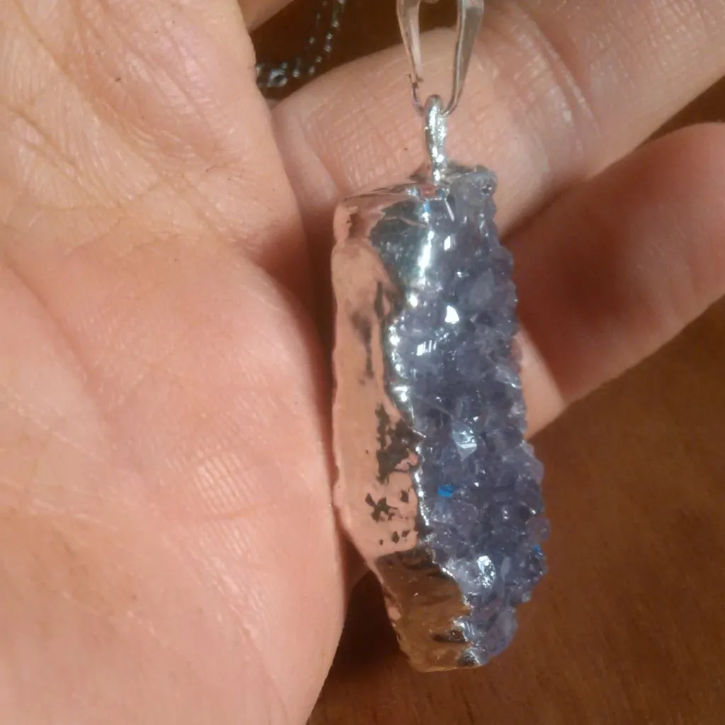 Amethyst Geode Silvertone Pendant Necklace - Image 8