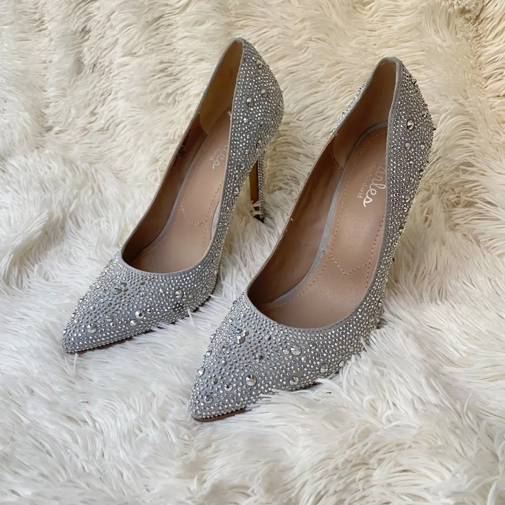 Charles David Pact Sparkle Silver Stud Embellished Pointed Toe Pumps Sz 7 - Image 3