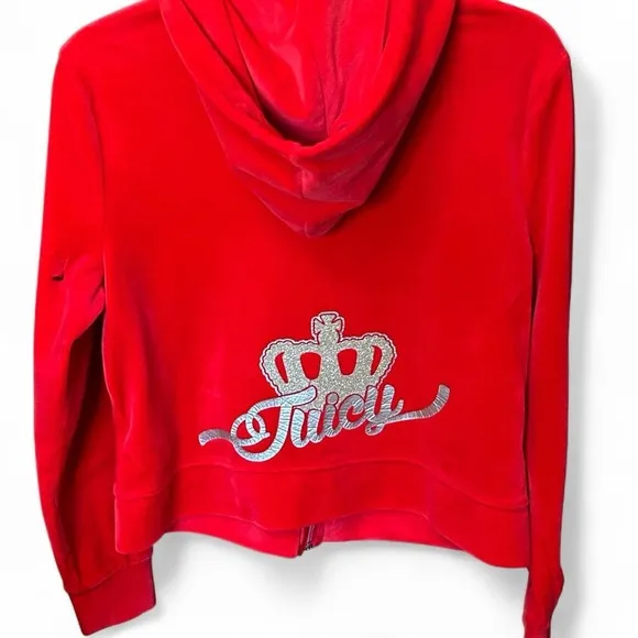 Juicy Couture Red Velour Zip Hoodie w/ Gold Logo | Size L | Y2K Bling - Image 2