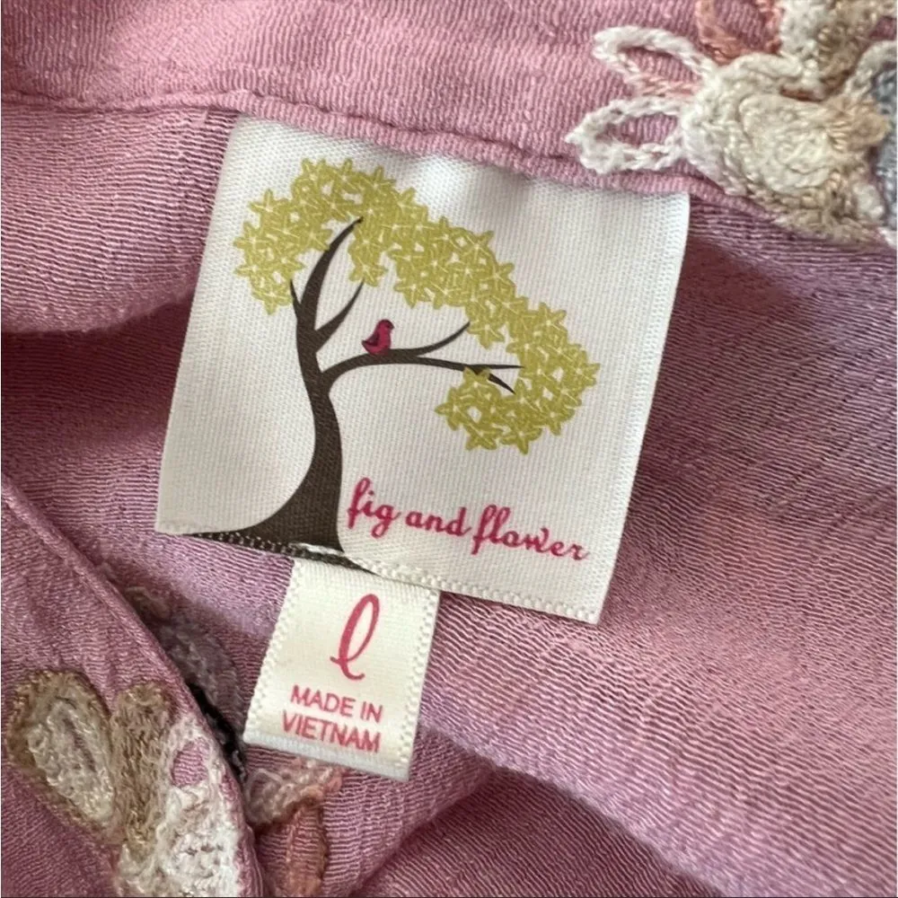 Fig & flower pink embroidered button down L Size L - Image 5