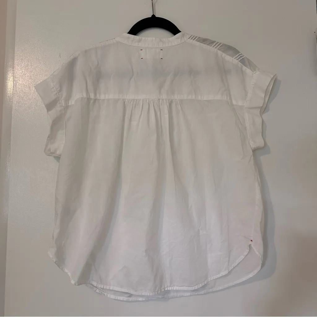 XiRENA Pintuck Detail Short Sleeve Cotton Blouse Womens XS White - Image 5